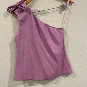 NEW Maeve by Anthropologie lavender purple one shoulder ribbed tank bow X-Large